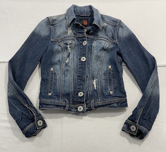 GUESS Jackets & Blazers - G by Guess Women's Medium Blue Denim Motorcycle Bomber Jacket Pockets